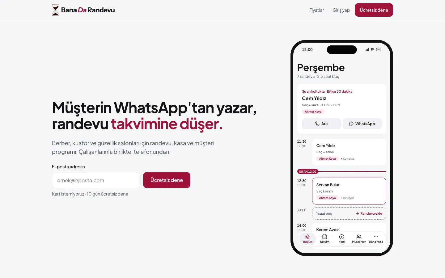 Bana Da Randevu — Bookings, till and customer records